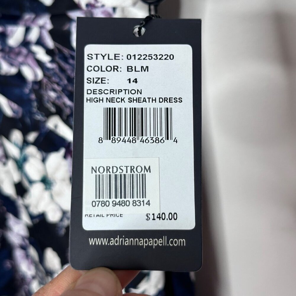 NWT Adrianna Papell High Neck Sheath Dress Size 14 Nordstrom Floral Pattern Line - Picture 14 of 16